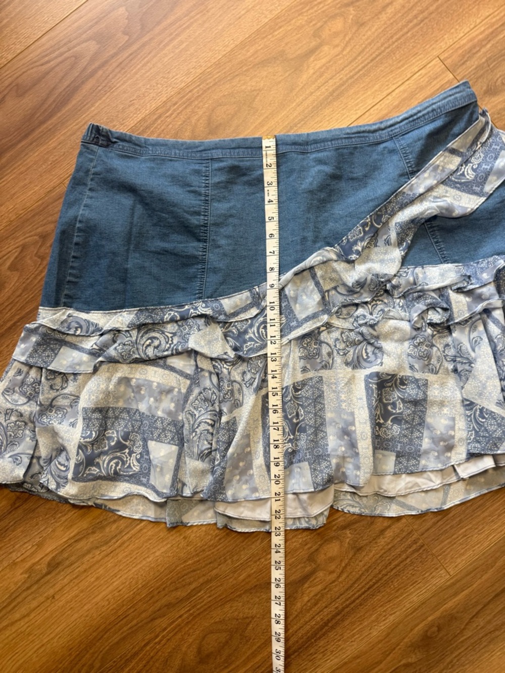 Denim & Paisley Patchwork Ruffled Denim Skirt Womens Size 26W Plus Size 3X - Picture 7 of 11